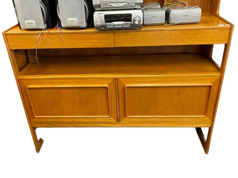 Mid Century McIntosh teak side cabinet, 142cm by 145cm by 45cm.