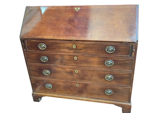 Georgian mahogany four drawer bureau on bracket feet, 105cm by 107cm by...