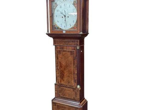 Antique mahogany and line inlaid eight day longcase clock having arched...