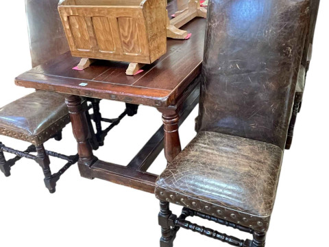 Oak refectory dining table with carved frieze, 78cm by 82cm by 214cm,...