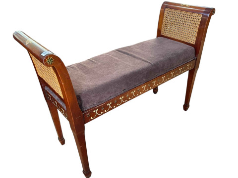 Painted and double cane panel end window seat, 73cm by 103cm by 36cm.