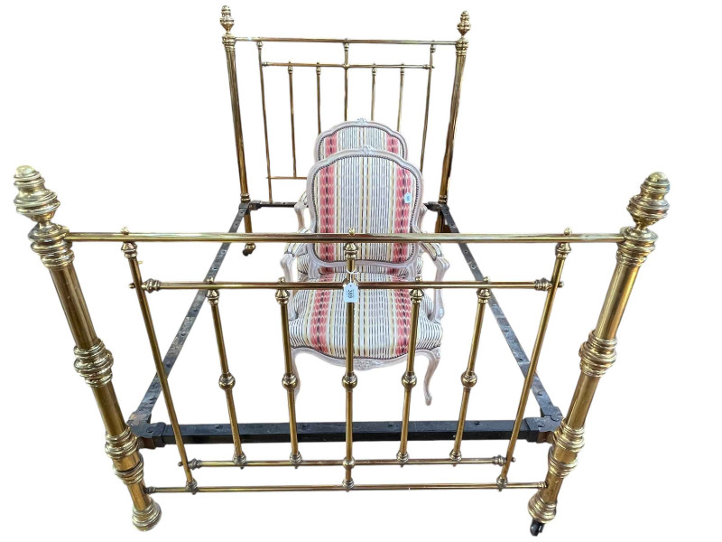 Late Victorian satin brass double bedstead.