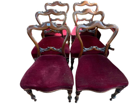 Set of six Victorian mahogany parlour chairs on turned legs with serpentine...