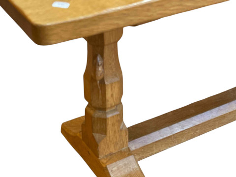 Robert Thompson of Kilburn 'Mouseman' rectangular adzed oak coffee table, 44.5cm by 91.5cm by 37.5cm. thumbnail
