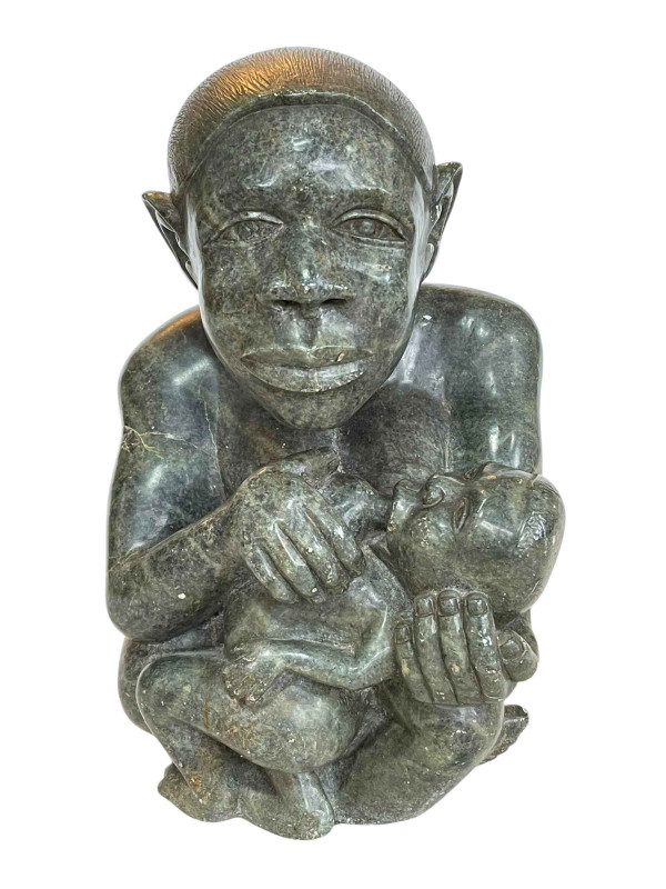 Stone mother and child sculpture, 30cm high.