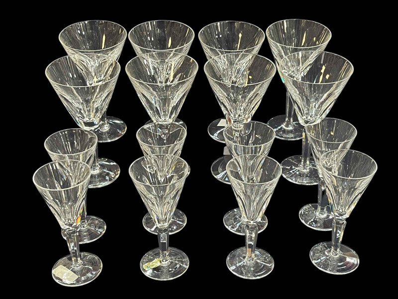 Set of eight Waterford 'Sheila' water glasses and eight matching sherry glasses.