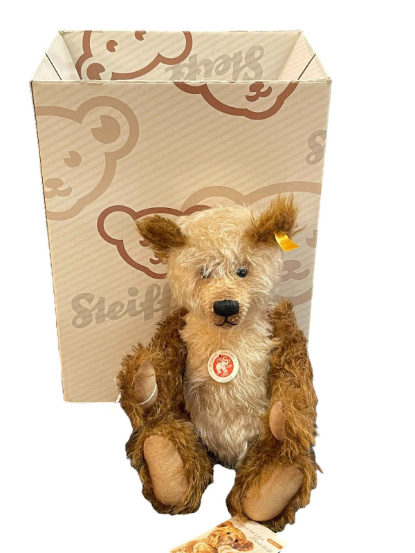 Steiff mohair teddy bear with box.