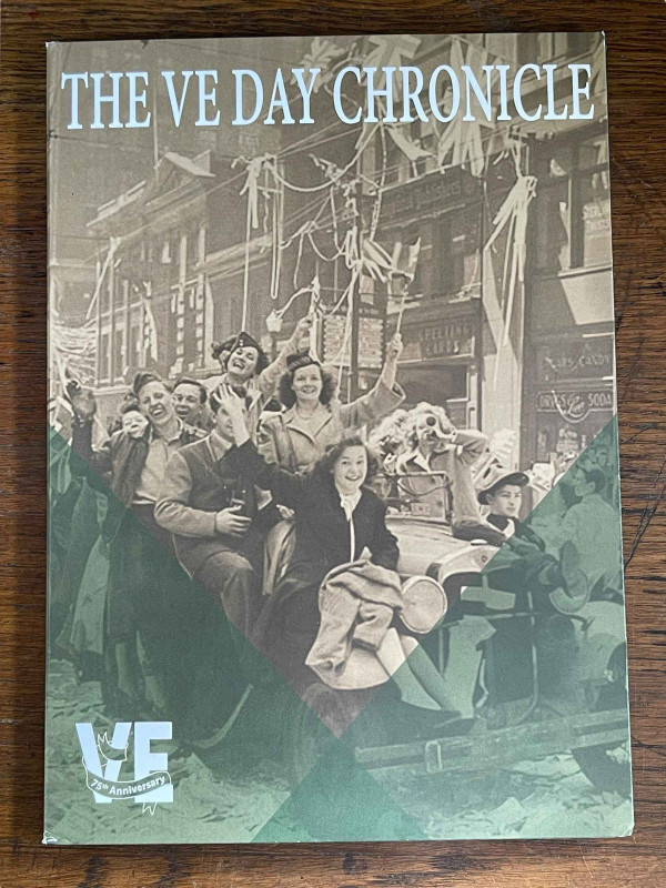 The VE Day Chronicle 75th Anniversary coin set, comprising 'The Fallen' 9ct two crowns gold collection coin (8g) and five layered in pure 24ct gold commemorative coins. With certificates.