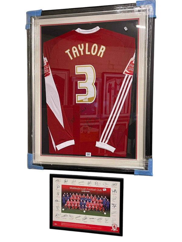 Andrew Taylor signed Middlesbrough shirt. Together with a facsimile signed print.