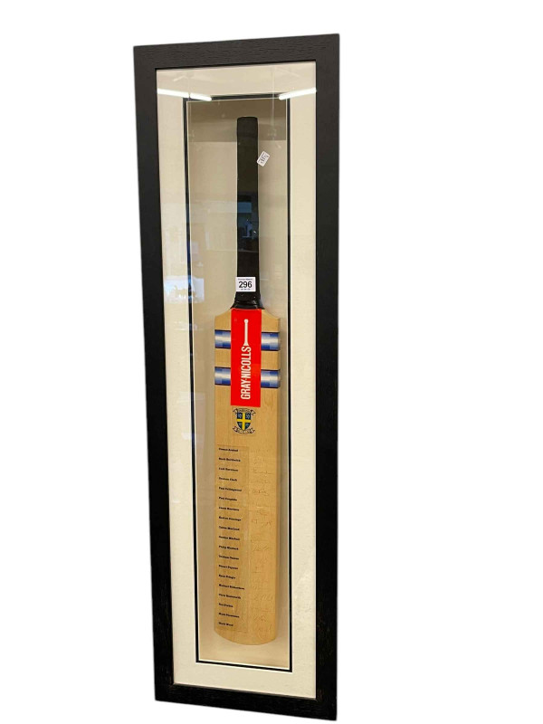 Durham CCC cricket bat signed by senior players. Donated by Joel Brannigan (Durham CCC strength and conditioning coach).