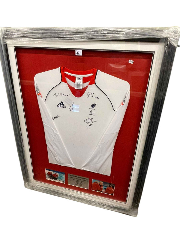Framed signed Paralympics GB curling team Sochi 2014 bronze medal, including Aileen Neilson, Angie Malone etc.