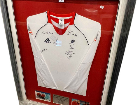 Framed signed Paralympics GB curling team Sochi 2014 bronze medal, including...