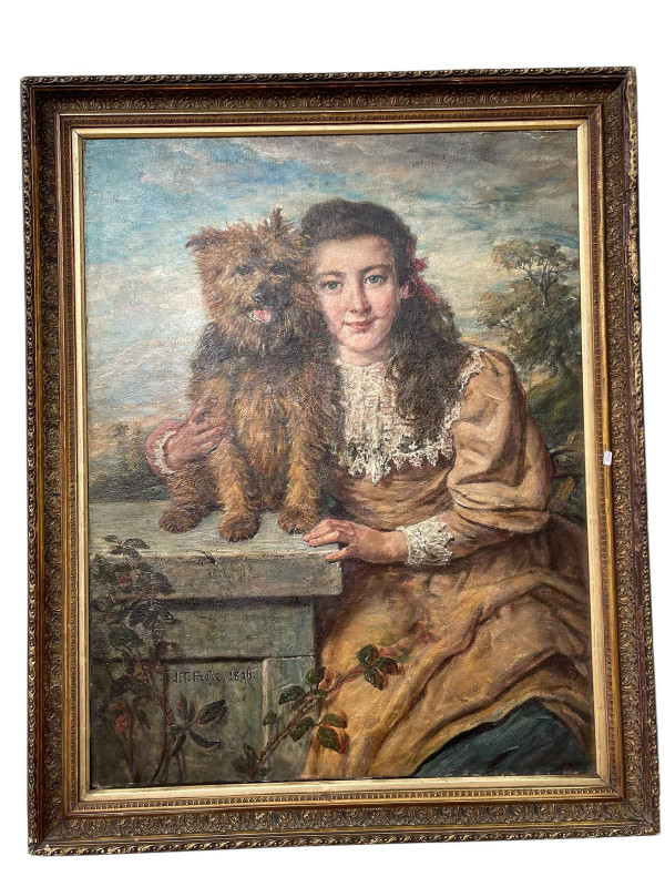 J T Peele, 1822-1897, Playfellows, oil on canvas, signed and dated 1896, 91cm by 70cm, in gilt frame.