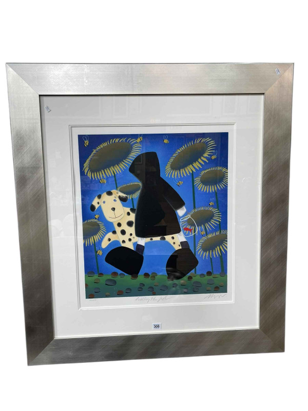 Mackenzie Thorpe, Walking the Fish, limited edition print, signed, titled and numbered 256/395 in pencil in the margin, 57cm by 51cm, framed with COA. *ARR (Artists Resale Royalty Charge) may apply to this lot*.