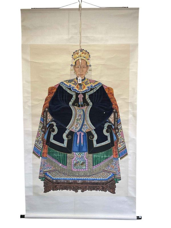 Large Chinese ancestral scroll of a noble women, 159cm by 95cm.