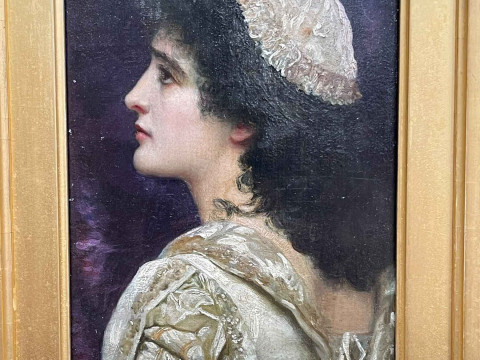 Herbert Schmazz (1856-1935), Head of a Girl, signed top right, oil on board, titled and dated 1893, 19.5cm by 12cm, in gilt frame. Provenance; private owner bought from TB & R Jordan 1986. thumbnail