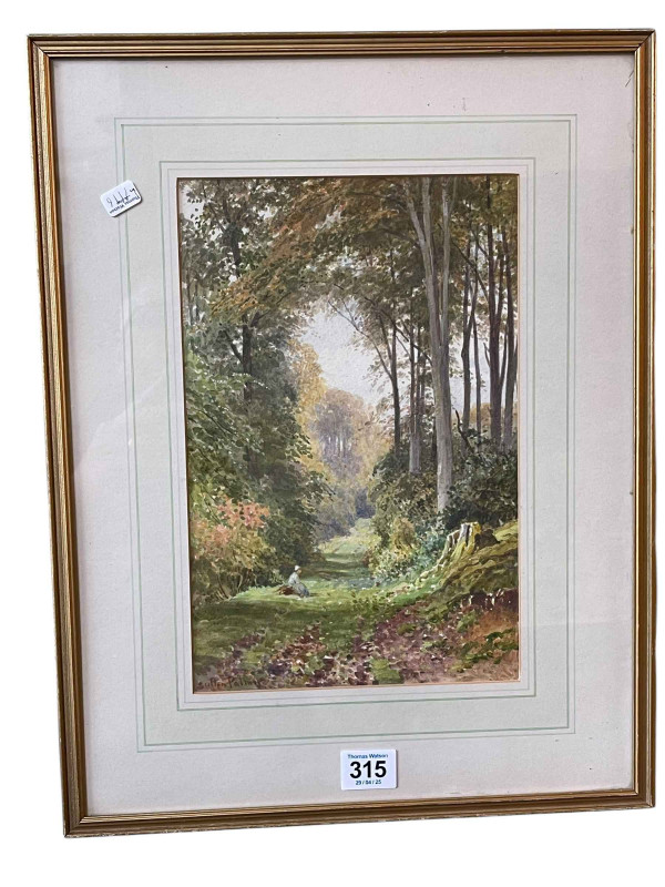 Harry Sutton Palmer (1854-1933), Girl Resting in Woodland, watercolour, signed lower left, 28cm by 18cm, in glazed frame.