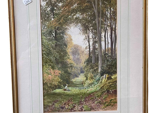 Harry Sutton Palmer (1854-1933), Girl Resting in Woodland, watercolour,...