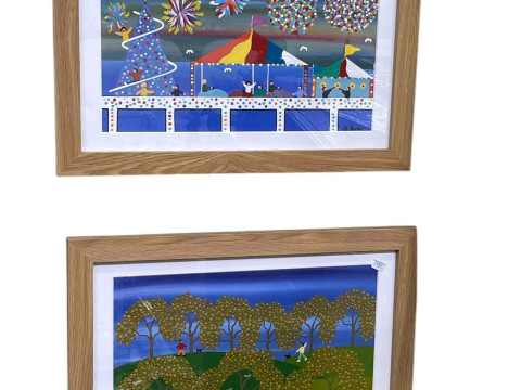 Gordon Barker, Seaside Funfair and Autumn Walk, pair paintings both signed...