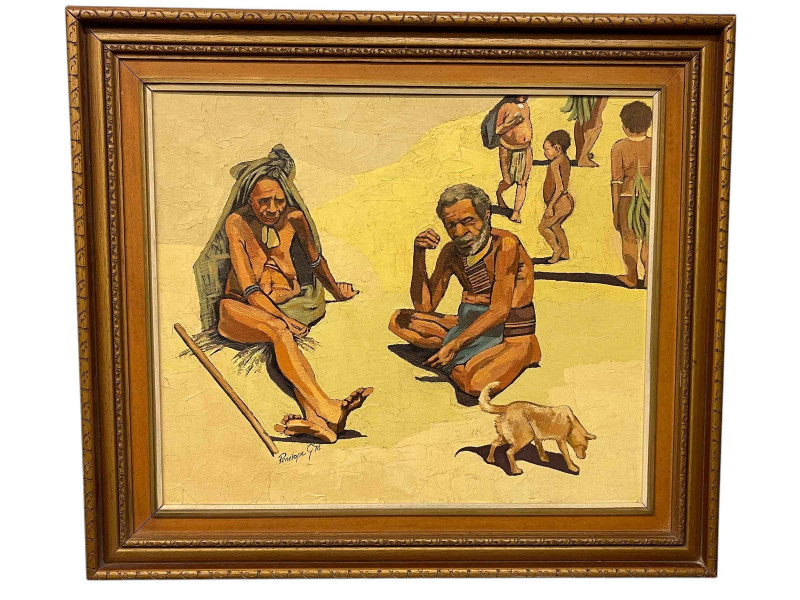 Penelope G, Aboriginal Family, oil on board, signed and dated 74, 50cm by 59.5cm, framed.