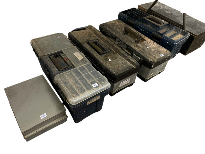 Black & Decker sander and paint stripper, collection of tool boxes and tools.