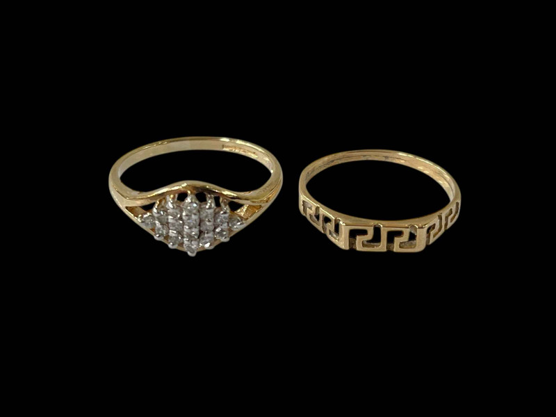 Diamond sixteen-stone 9ct gold cluster ring, size O and gold ring (2).