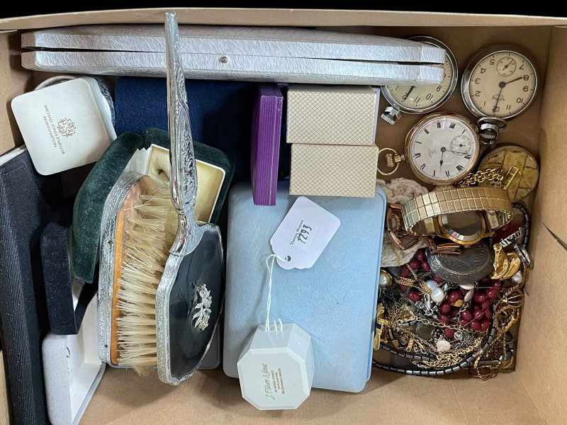 Box of jewellery and watches including 9ct gold ring.