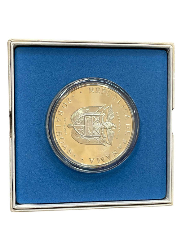Panama 1974 20 balboas sterling silver proof with certificate.