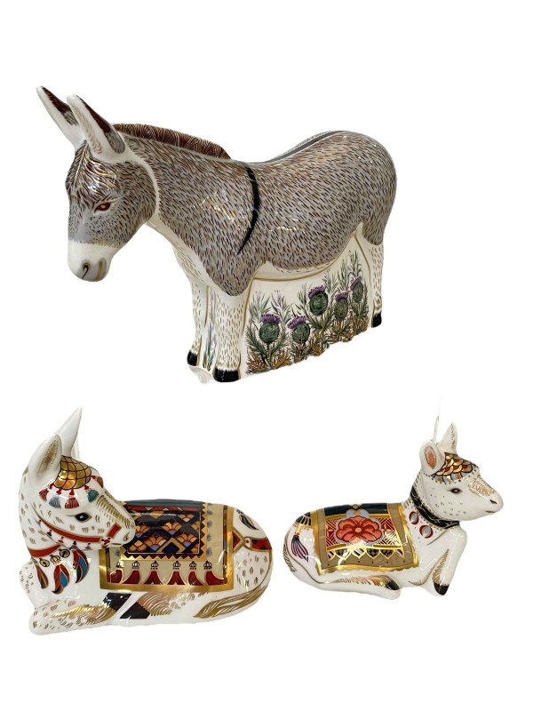 Royal Crown Derby Donkey, Thistle the Donkey and Donkey Foal.
