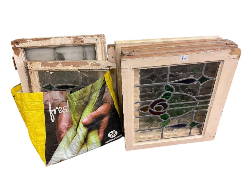 Collection of seven leaded windows and leaded glass panels.