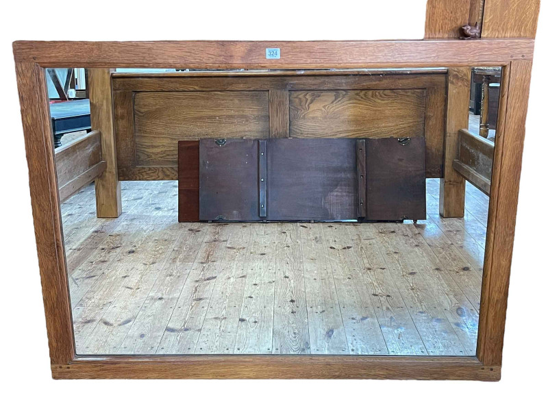 Bob 'Wrenman' Hunter oak framed wall mirror, 95cm x 122cm.