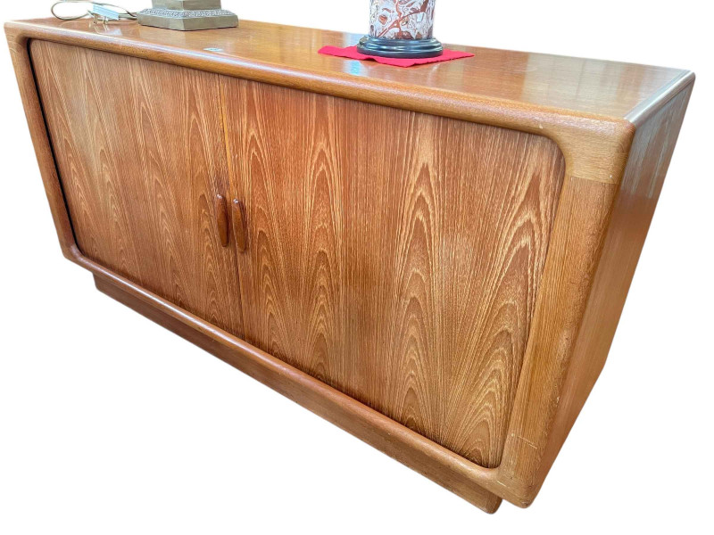 Dyrlund, Denmark mid century teak tambour door sideboard, 78.5cm x 149.5cm x 50cm.