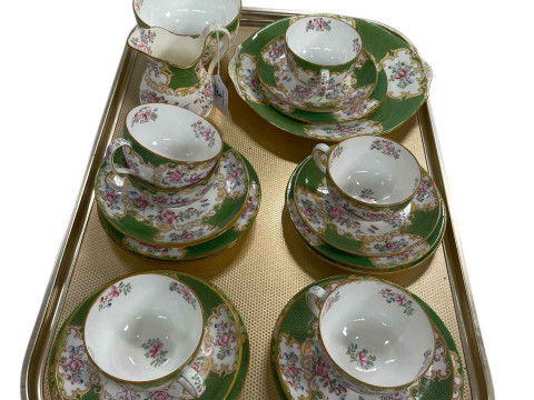 Minton Green Cockatrice twenty two piece tea set.