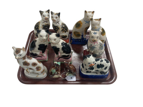 Cat ornaments including 19th Century Staffordshire (11).