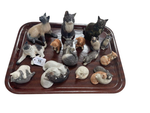 Collection of fifteen Royal Copenhagen cats.