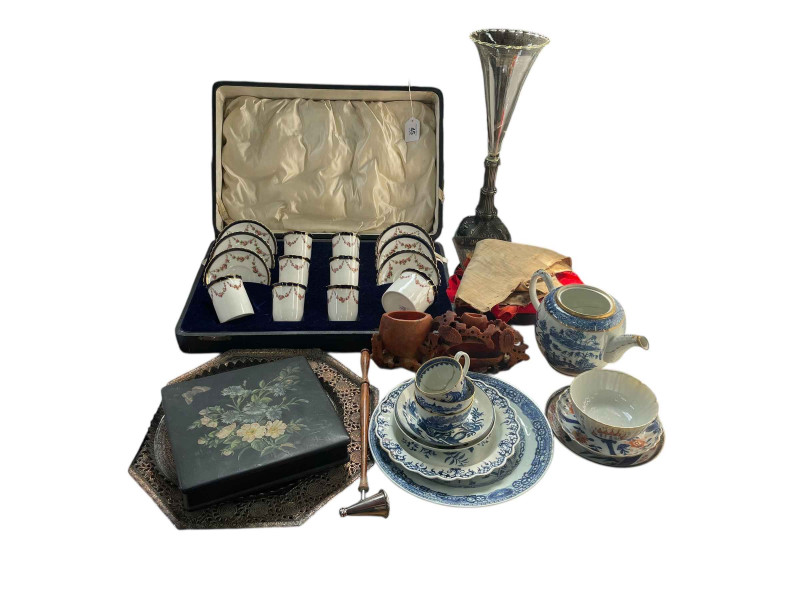 Cased Crescent China tea service, Worcester, epergne, Oriental ceramics, soapstone, etc.