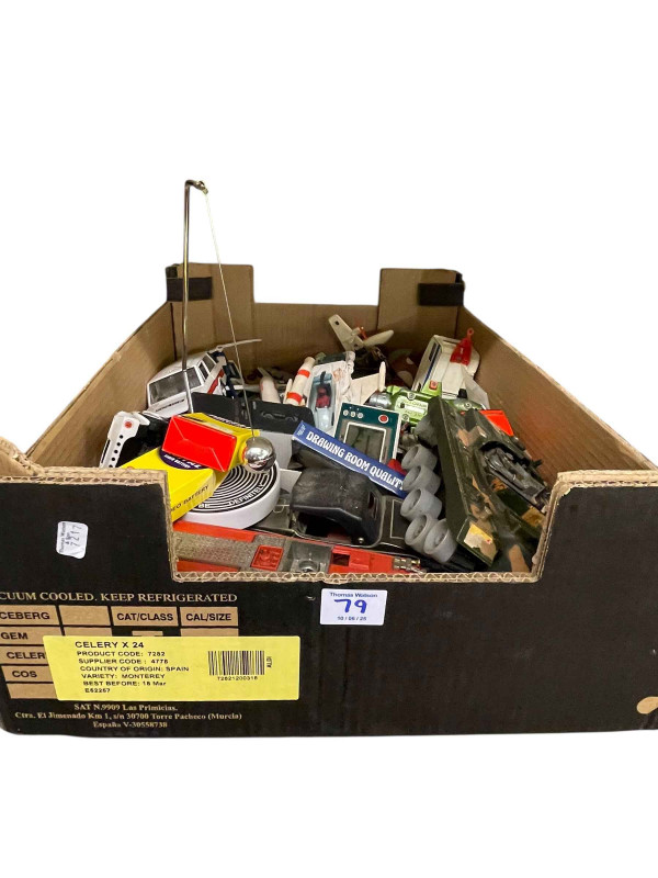 Snoopy telephone, Snoopy money boxes, stoneware jar, barometers, die-cast vehicles, etc.