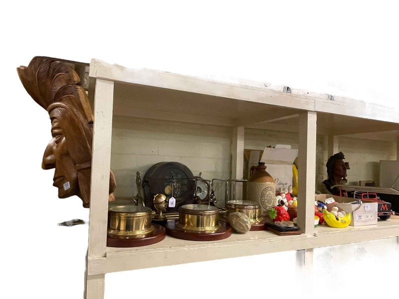 Snoopy telephone, Snoopy money boxes, stoneware jar, barometers, die-cast vehicles, etc.