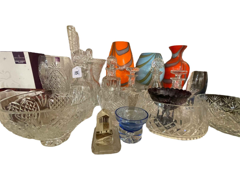 Waterford bowl and jug, Royal Brierley boxed glasses, Royal Doulton Webb Corbett archives, NE Coast 1929 Exhibition, etc.