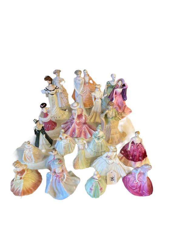Collection of lady figurines including Coalport and Royal Doulton.