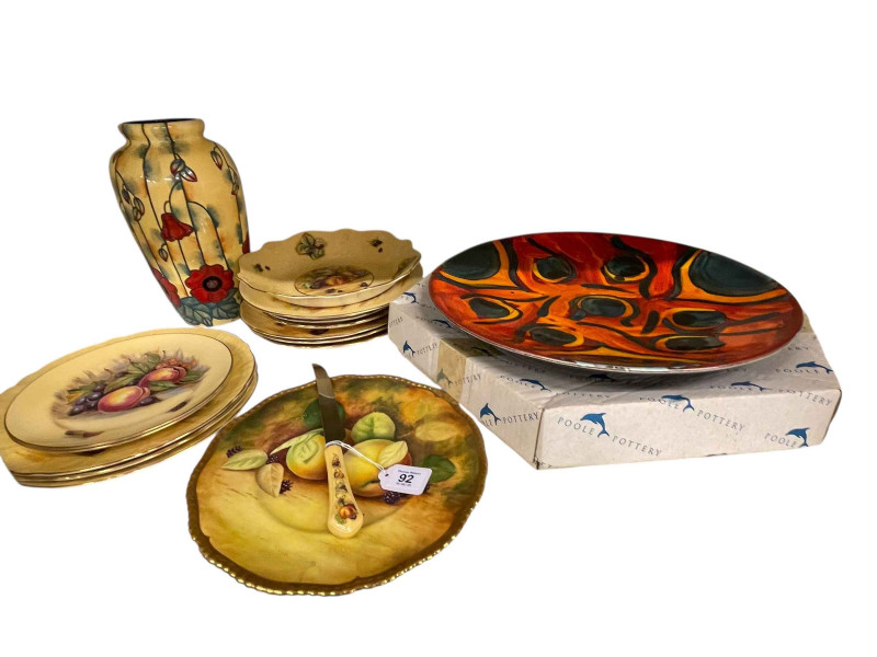 Poole peacock charger, Coalport painted by Malcolm Harnett, Old Tupton Ware vase Nao Elephants, etc.