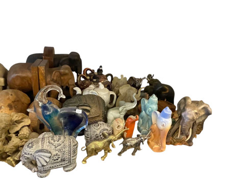 Large collection of elephants including Capo di Monte, Ann Richmond, Beswick, Royal Dux, coffee table, wooden sculptures, etc. thumbnail