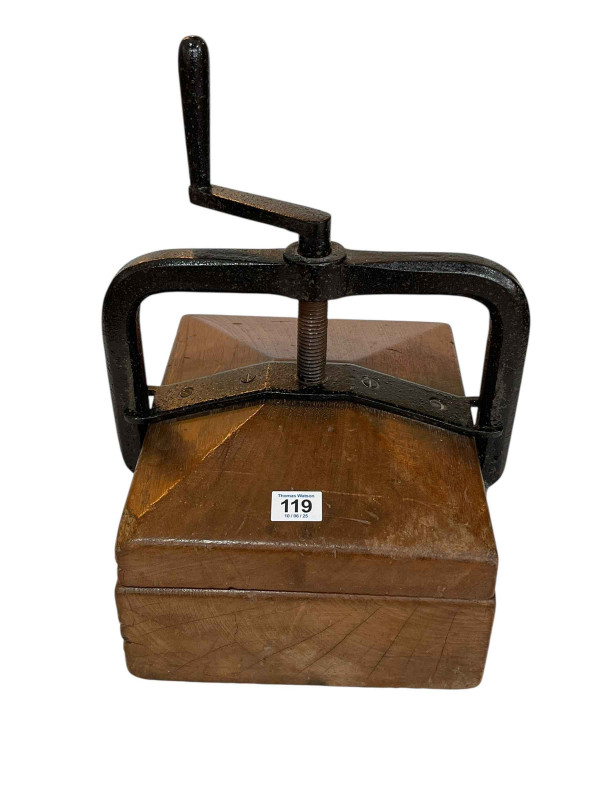 Vintage book press, 37cm high.