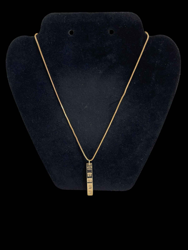 9 carat gold ingot pendant with 9k gold necklace.