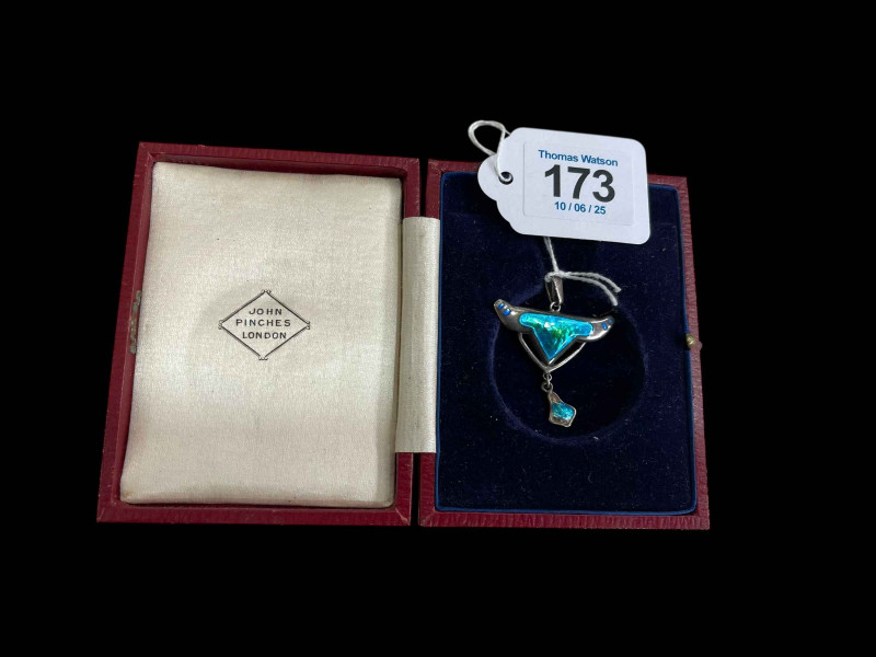 Charles Horner blue/green enamel pendant, Chester 1908.