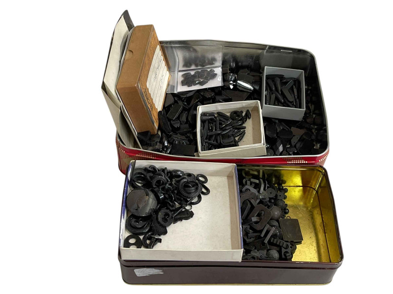 Box of Whitby jet and other black jewellery.