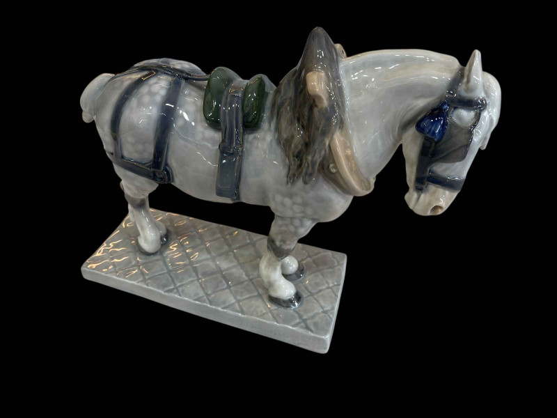 Royal Copenhagen figurine of a harnessed French Percheron Heavy Horse designed by C J Buenesen, model No 471, 29cm.