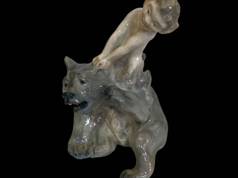 Royal Copenhagen figurine Faun Wrestling with Bear designed by Christian...