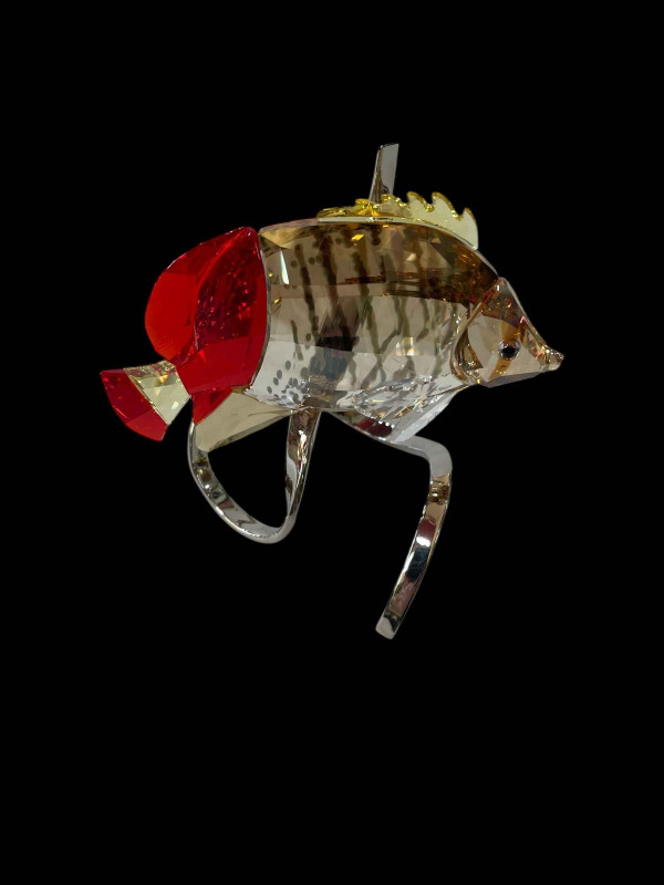 Swarovski Red and Amber Koi Fish, with box.