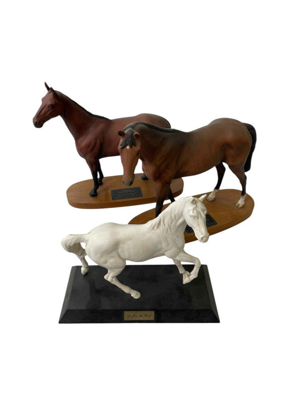 Three Beswick horses, Troy, Arkle and Spirit of the Wind.